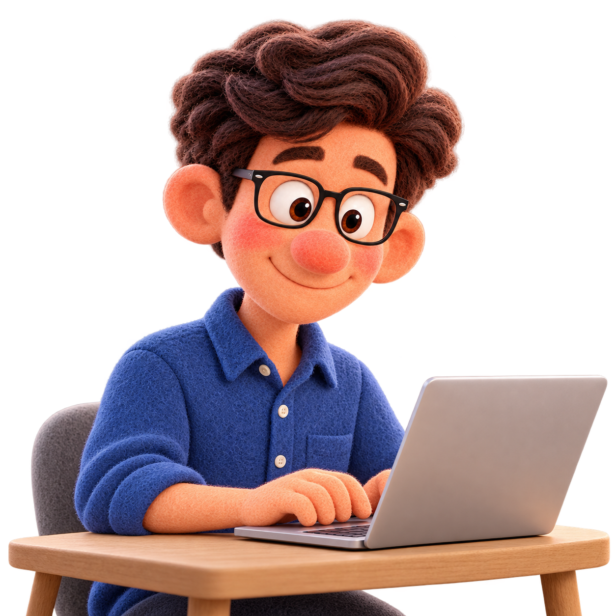 Jonathan with glasses working at his laptop